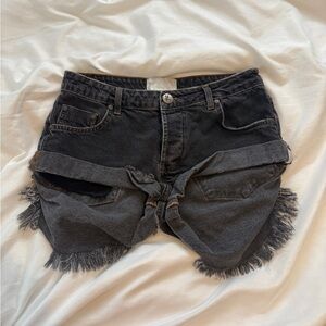 One Teaspoon Charcoal bandit Frayed Jean Shorts